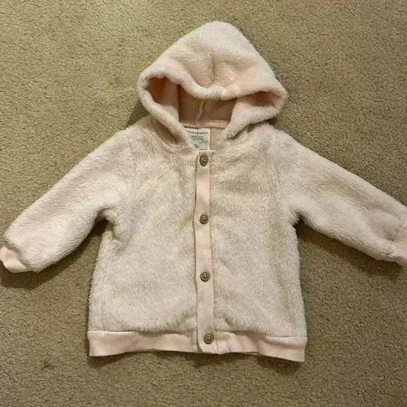 First Impressions -  pink fuzzy fleece hooded jacket. Size 6 to 9 months - Picture 1 of 4